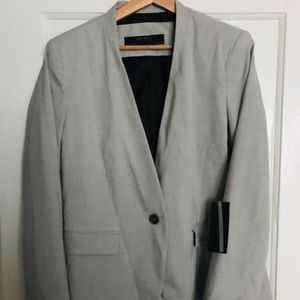 Zara collarless black white check blazer, size 46